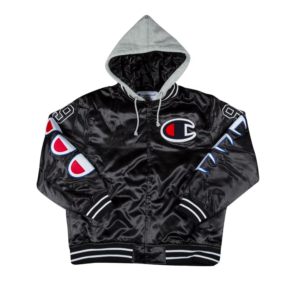 Supreme x Champion Hooded Satin Varsity Jacket Black