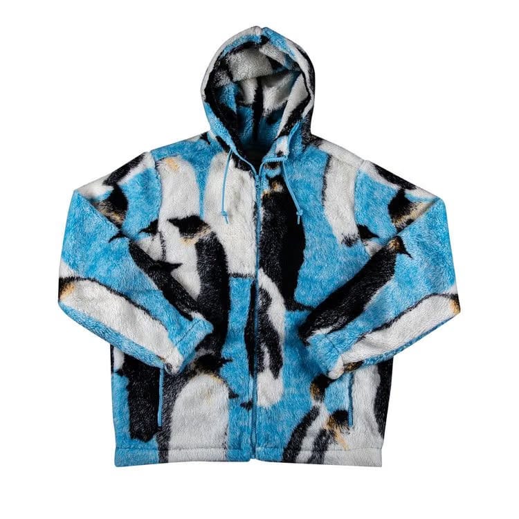 Supreme Penguins Hooded Fleece Jacket Blue