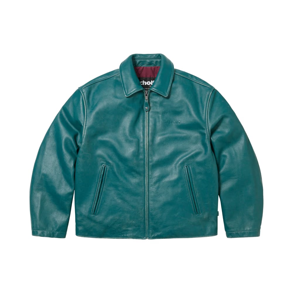 Supreme x Schott Leather Racer Jacket Teal