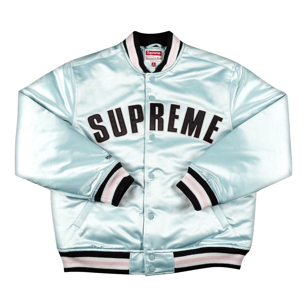 Supreme x Mitchell And Ness Satin Varsity Jacket Light Blue
