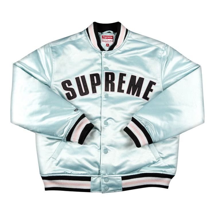 Supreme x Mitchell And Ness Satin Varsity Jacket Light Blue