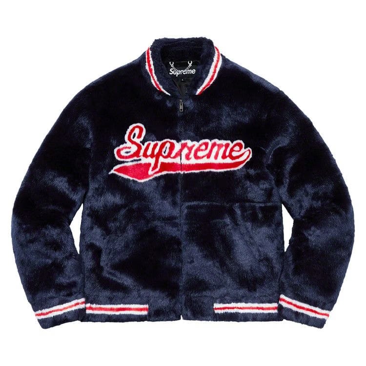 Supreme Faux Fur Varsity Jacket Navy