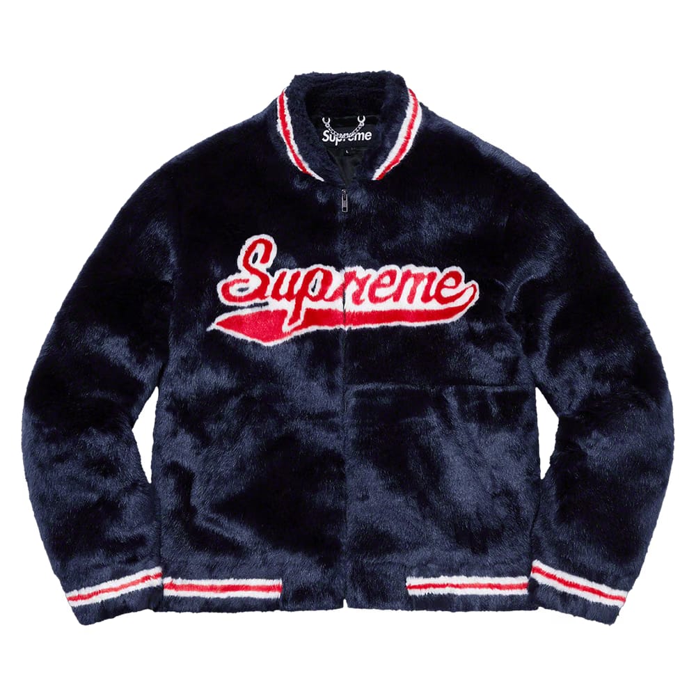 Supreme Faux Fur Varsity Jacket Navy