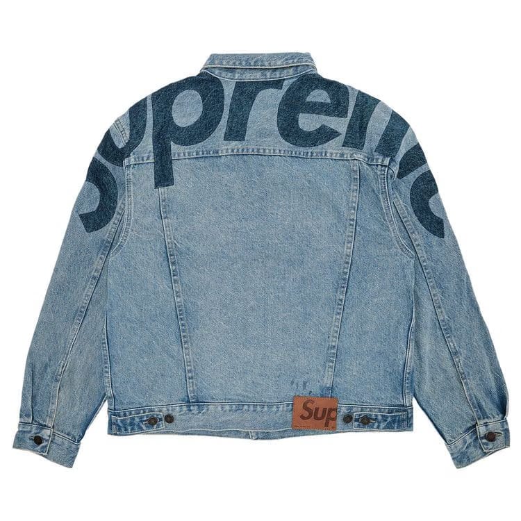 Supreme Inset Logo Denim Trucker Jacket Washed Blue
