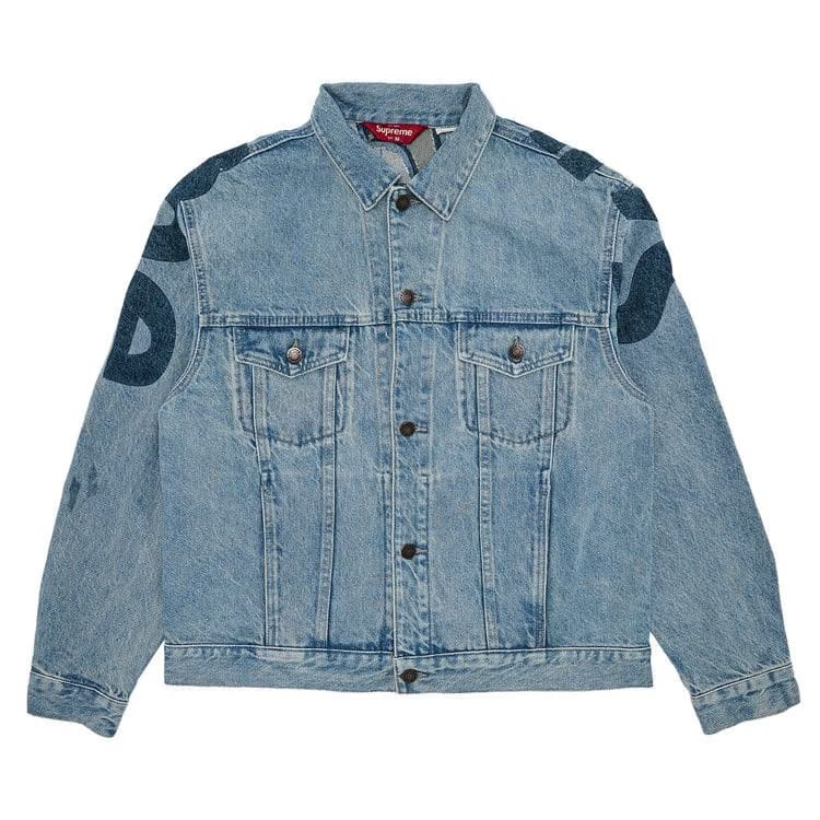 Supreme Inset Logo Denim Trucker Jacket Washed Blue