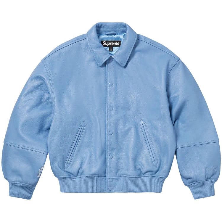 Supreme GORE-TEX Infinium WINDSTOPPER Leather Varsity Jacket Light Blue