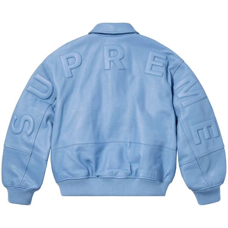Supreme GORE-TEX Infinium WINDSTOPPER Leather Varsity Jacket Light Blue