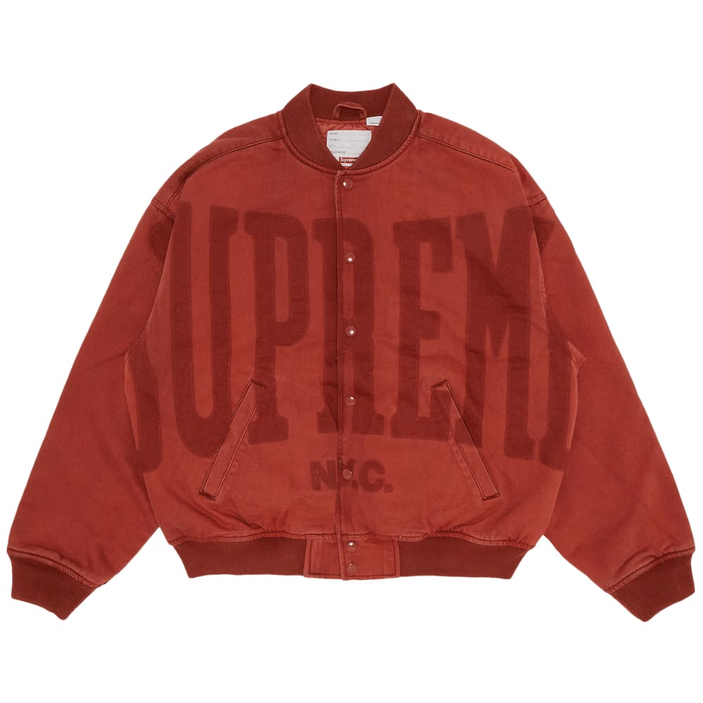 Supreme Washed Knockout Denim Varsity Jacket Rust