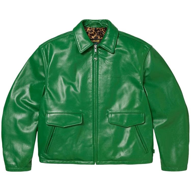 Supreme x Schott Leather Racer Jacket Green