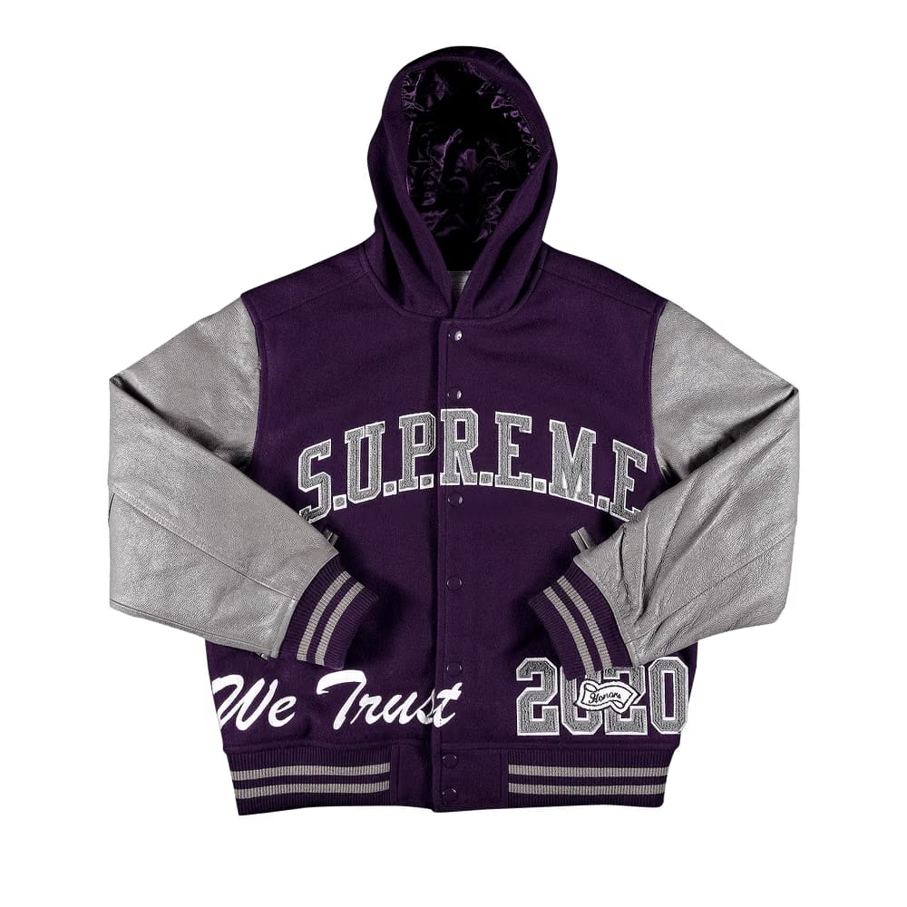 Supreme King Hooded Varsity Jacket Purple