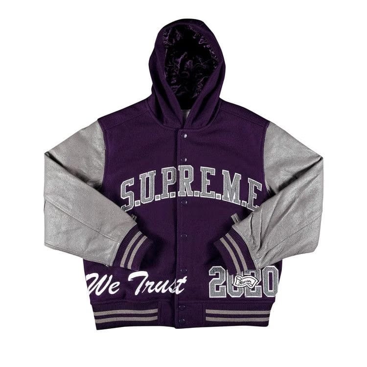 Supreme King Hooded Varsity Jacket Purple