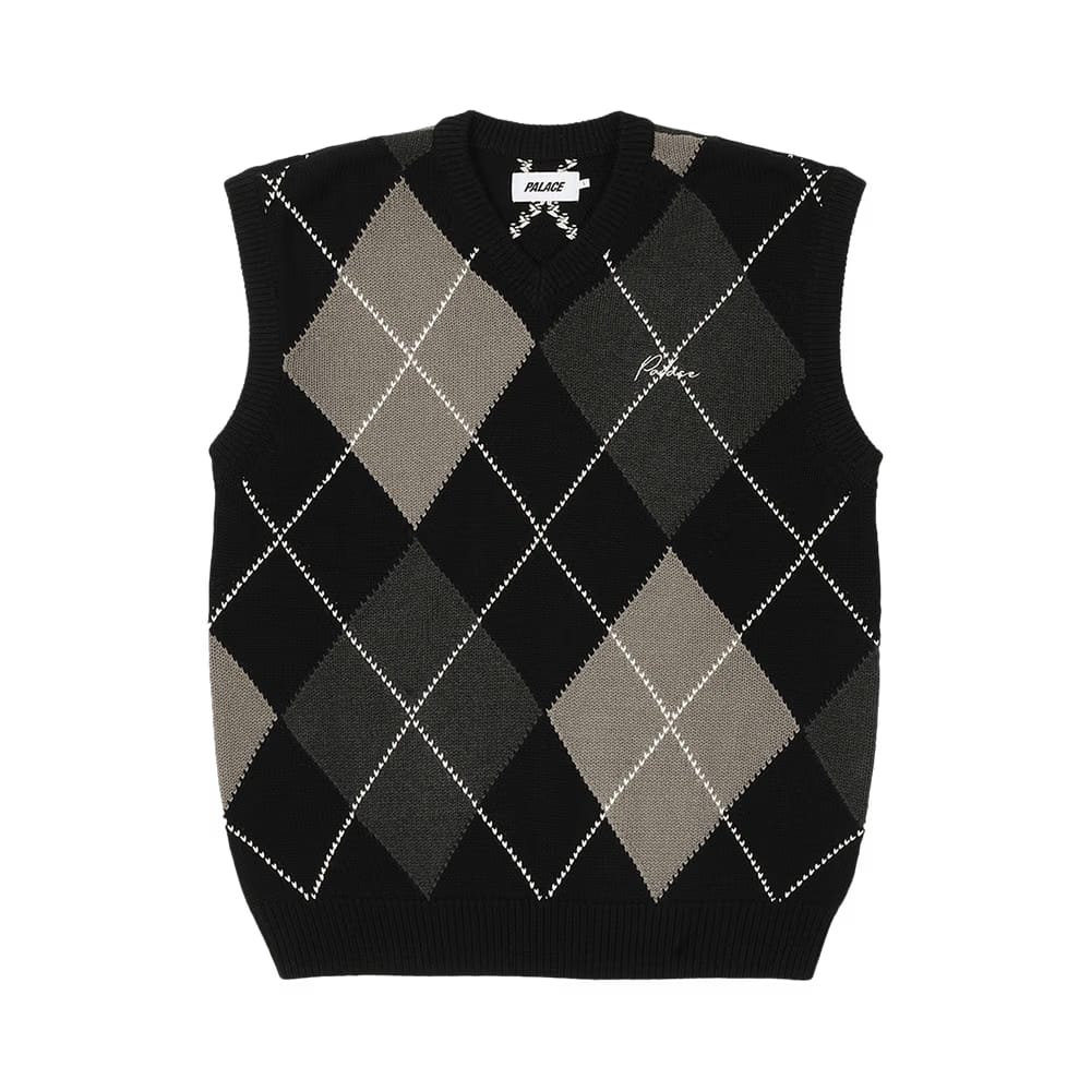 Palace Argyle Knit Vest Black/Grey
