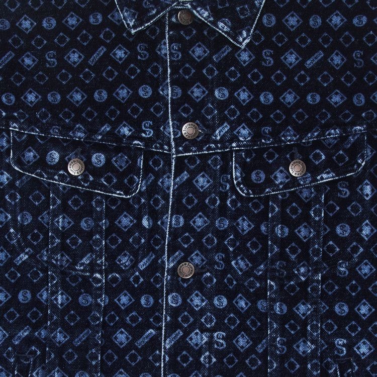 Supreme Flocked Denim Trucker Jacket Blue
