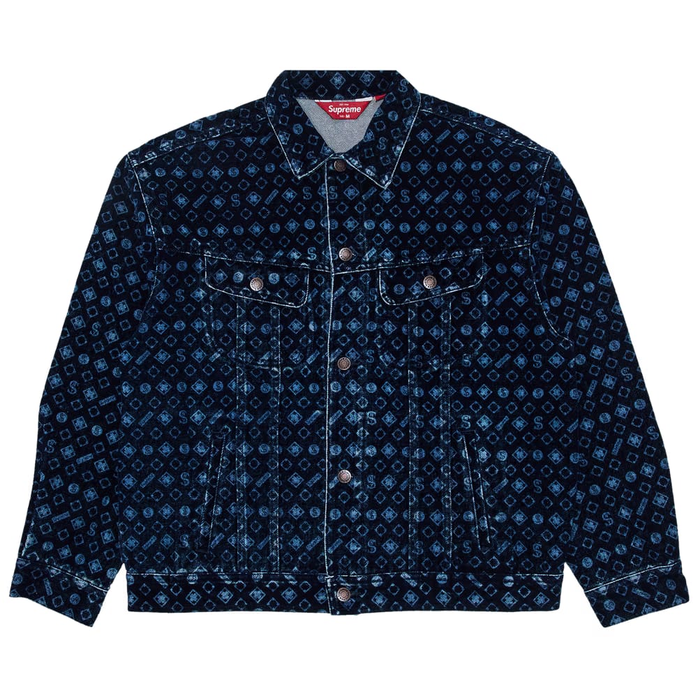 Supreme Flocked Denim Trucker Jacket Blue