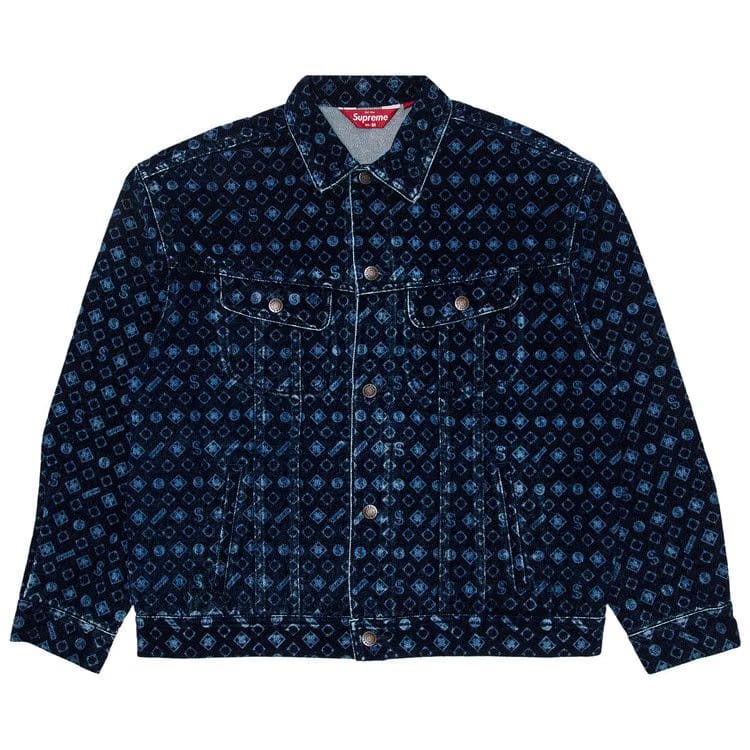 Supreme Flocked Denim Trucker Jacket Blue