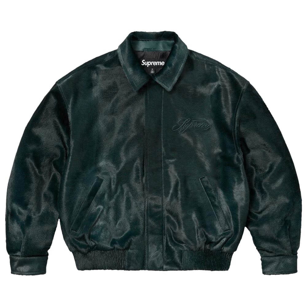 Supreme Ponyhair Varsity Jacket Green