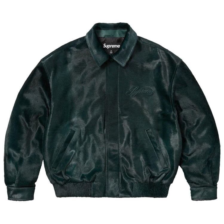 Supreme Ponyhair Varsity Jacket Green