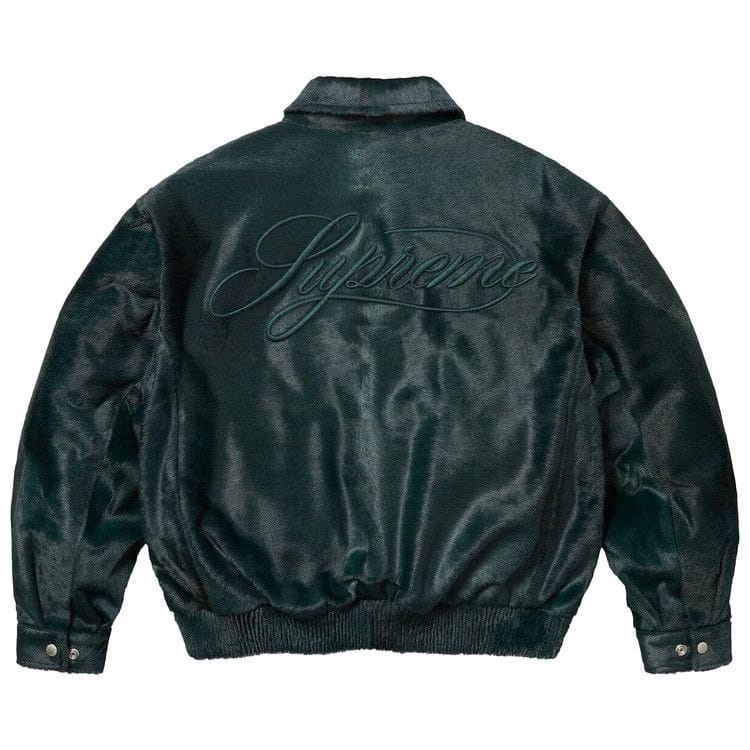 Supreme Ponyhair Varsity Jacket Green