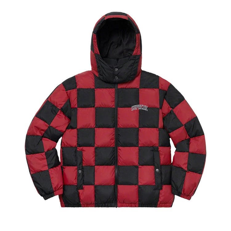 Supreme Checkerboard Puffy Jacket Dark Red