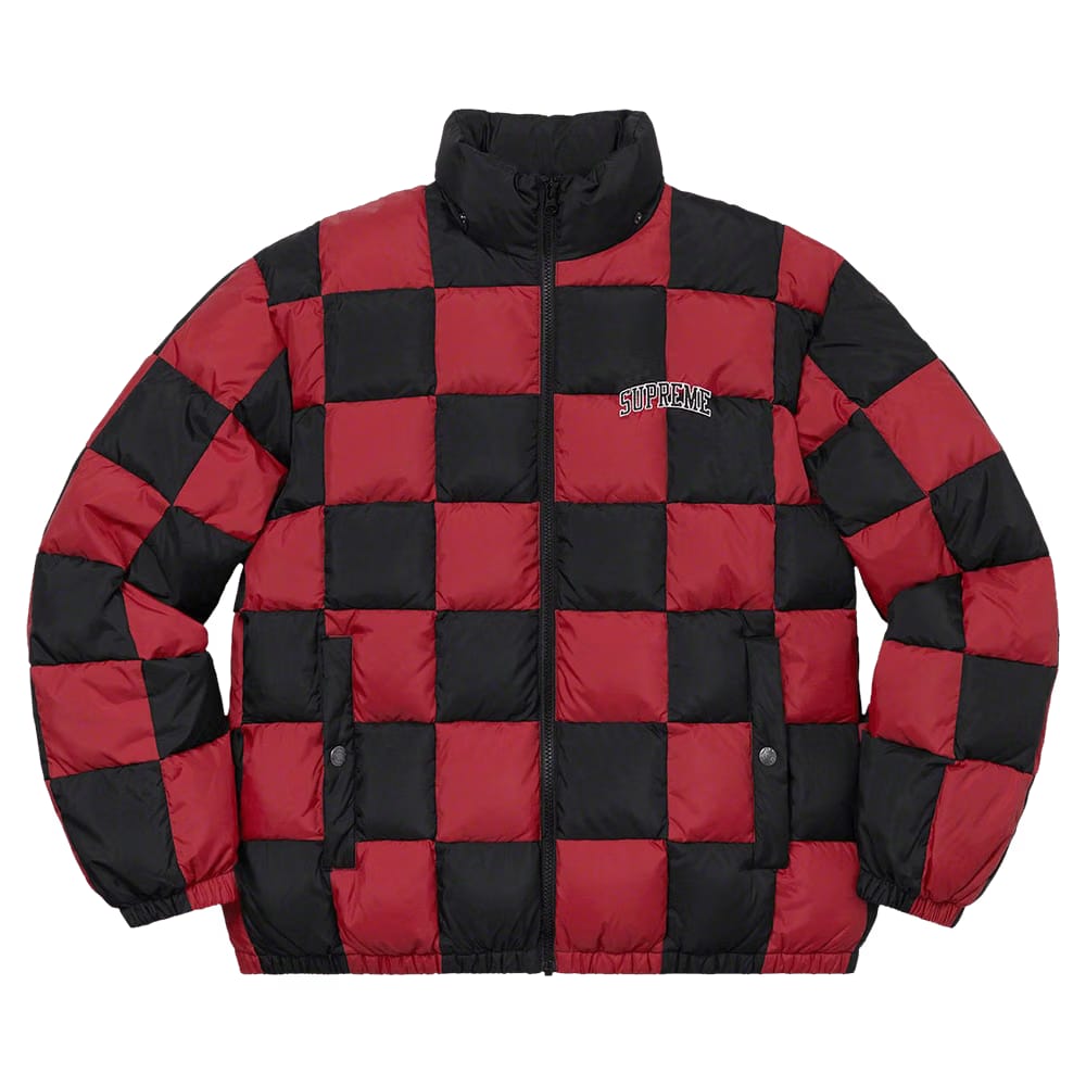 Supreme Checkerboard Puffy Jacket Dark Red