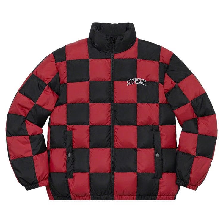 Supreme Checkerboard Puffy Jacket Dark Red