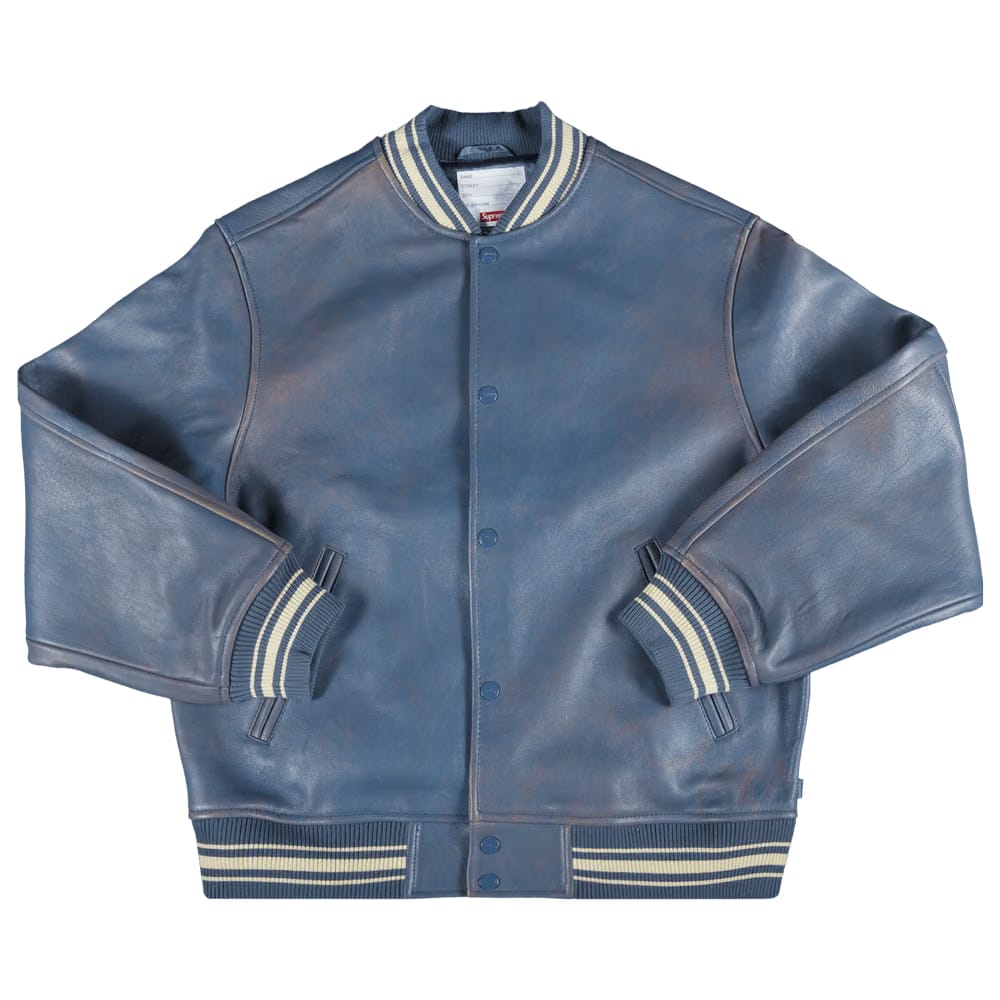 Supreme Painted Leather Varsity Jacket Blue