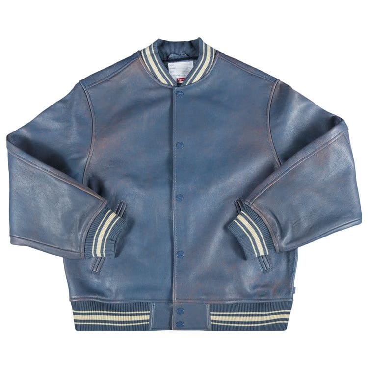 Supreme Painted Leather Varsity Jacket Blue
