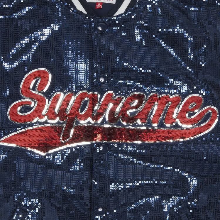 Supreme x Mitchell & Ness Sequin Varsity Jacket Navy