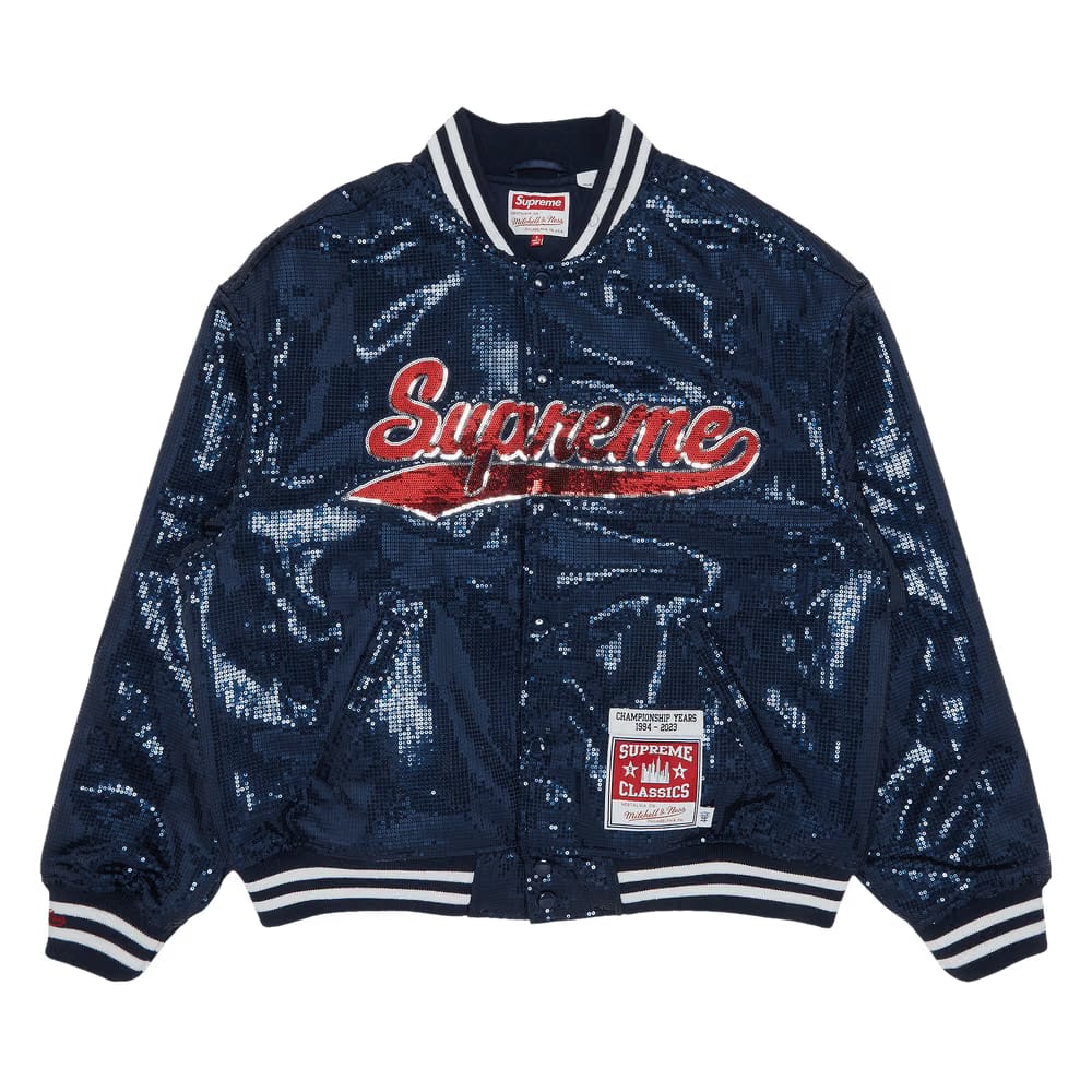 Supreme x Mitchell & Ness Sequin Varsity Jacket Navy