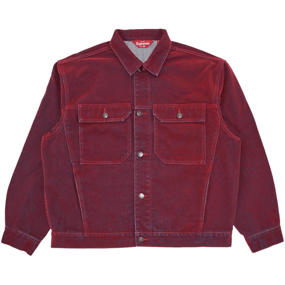 Supreme Flocked Denim Trucker Jacket Red