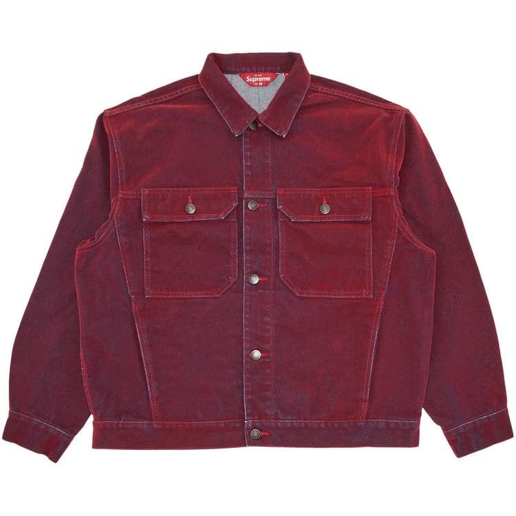 Supreme Flocked Denim Trucker Jacket Red