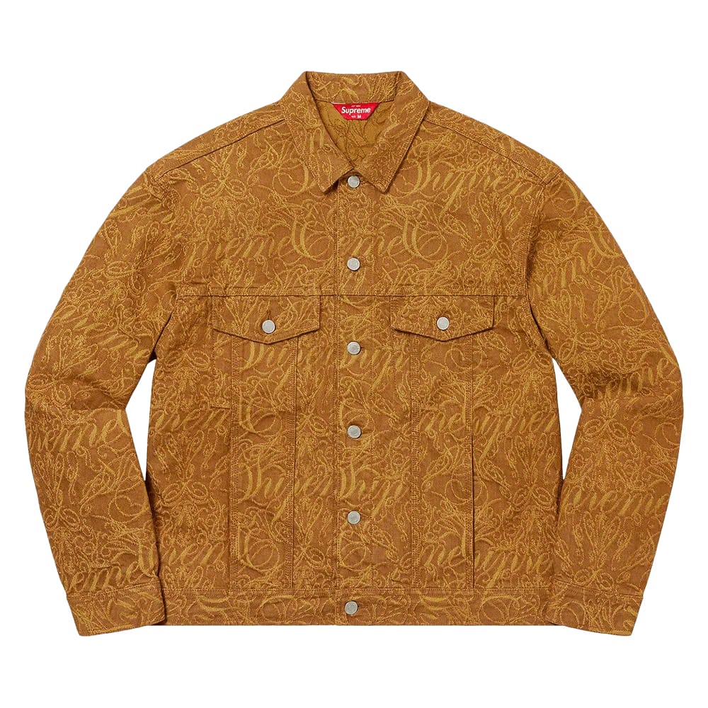 Supreme Script Jacquard Denim Trucker Jacket Brown
