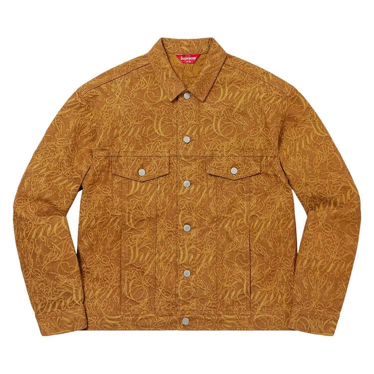 Supreme Script Jacquard Denim Trucker Jacket Brown