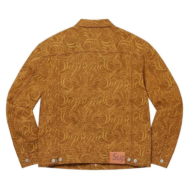 Supreme Script Jacquard Denim Trucker Jacket Brown