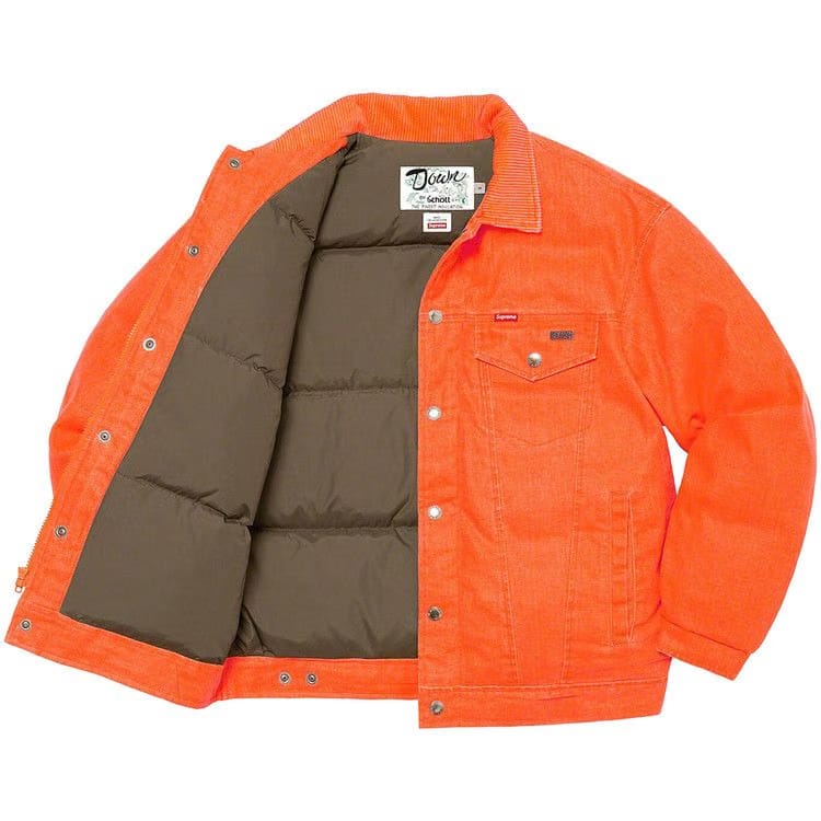 Supreme x Schott Canvas Down Trucker Jacket Neon Orange