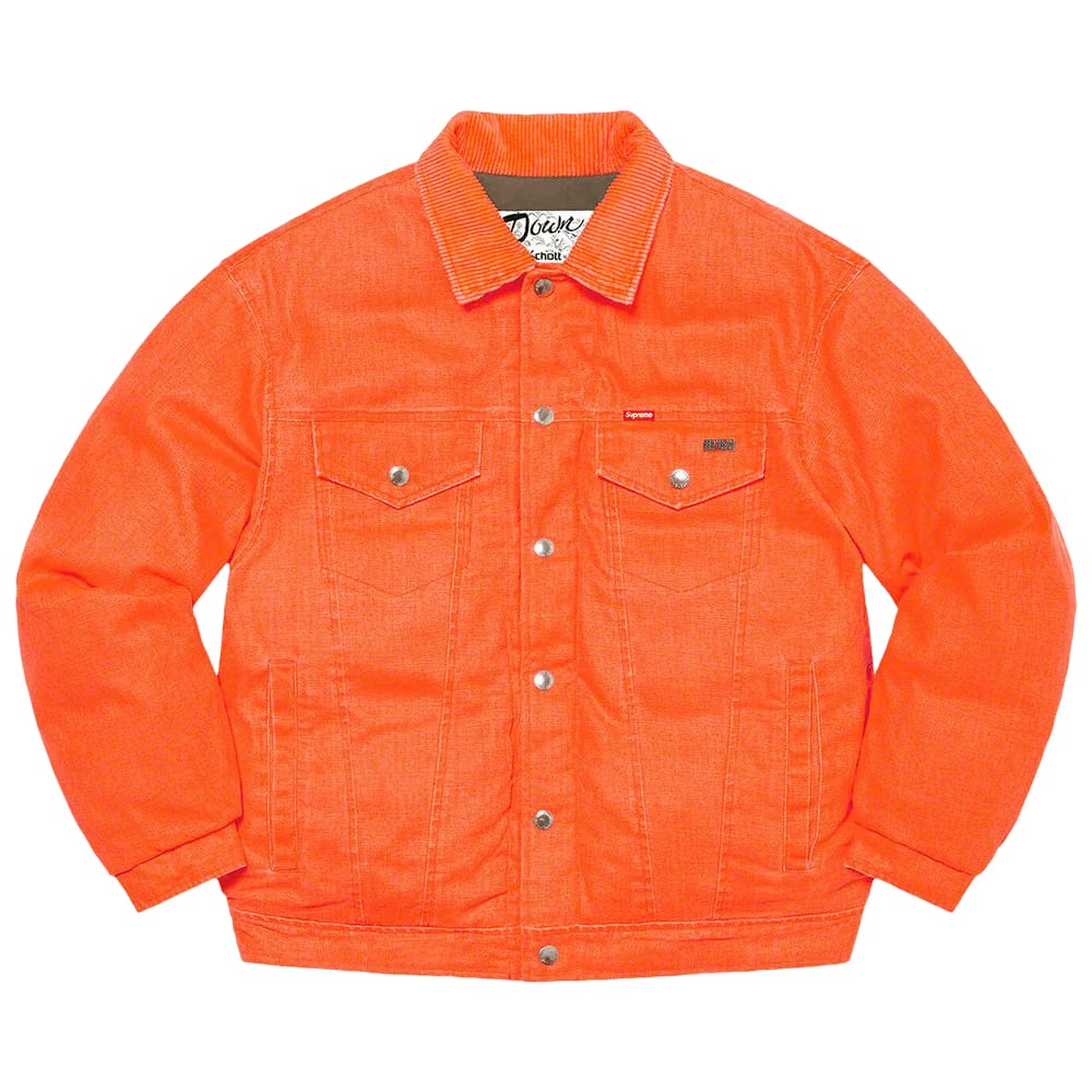 Supreme x Schott Canvas Down Trucker Jacket Neon Orange