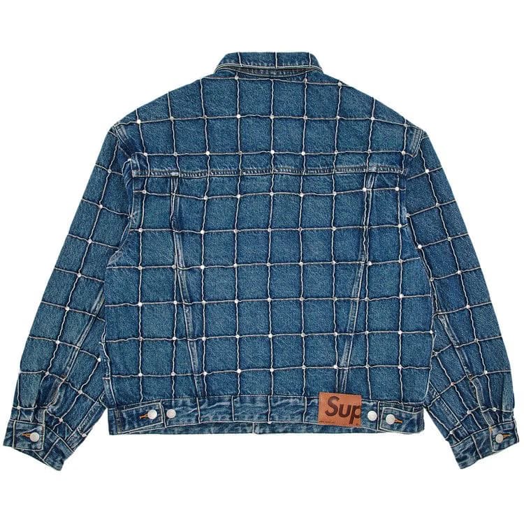 Supreme Studded Seam Denim Trucker Jacket Blue