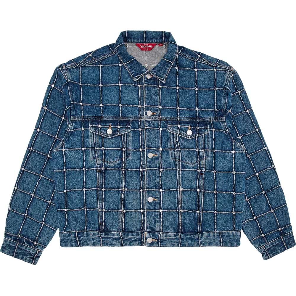 Supreme Studded Seam Denim Trucker Jacket Blue