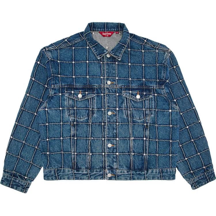 Supreme Studded Seam Denim Trucker Jacket Blue