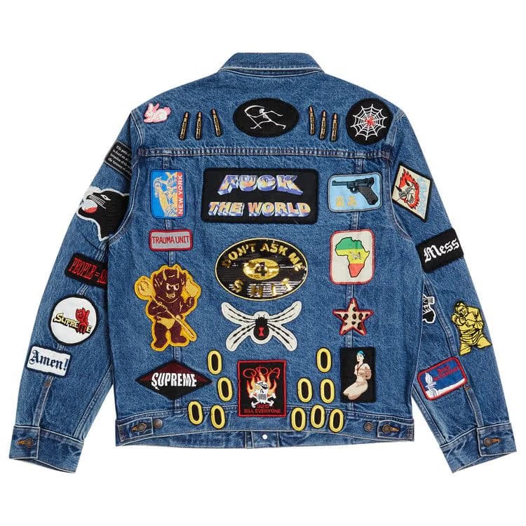Supreme Patches Denim Trucker Jacket Blue