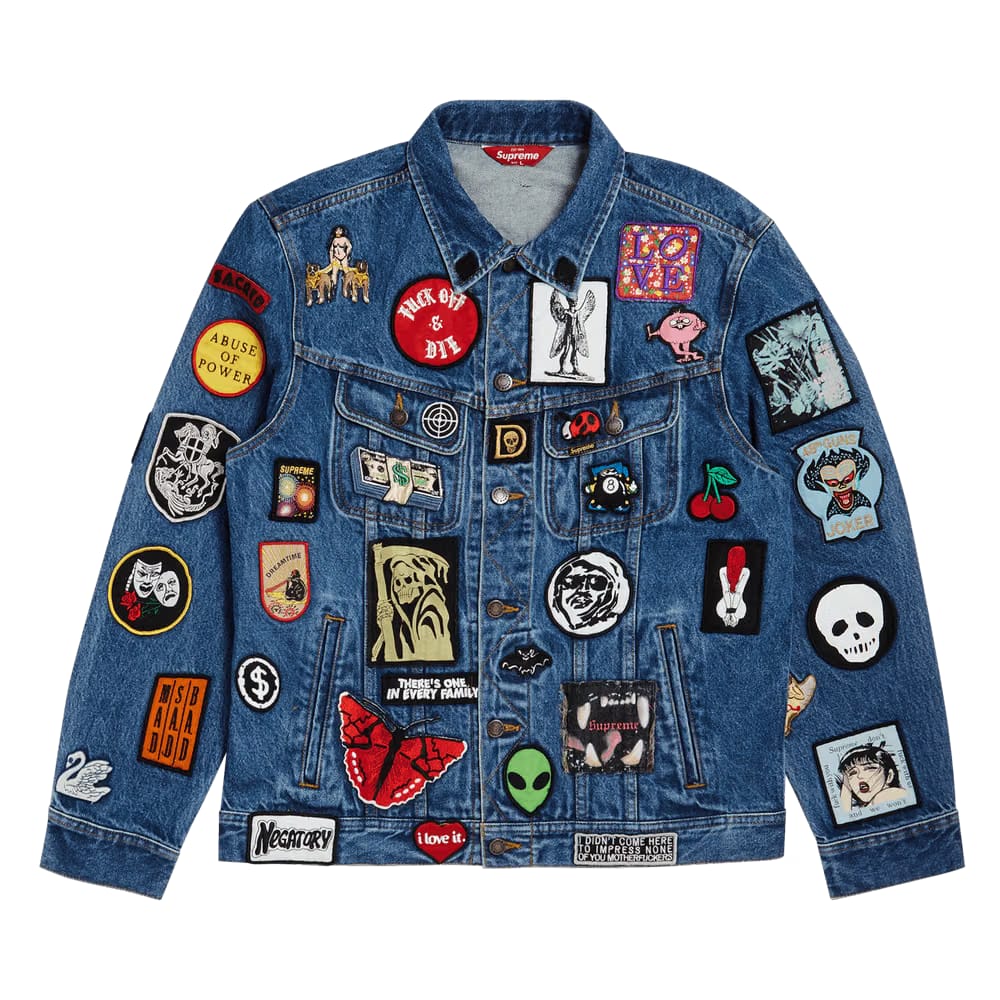 Supreme Patches Denim Trucker Jacket Blue
