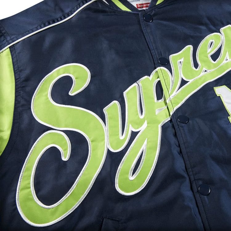 Supreme Contrast Script Varsity Jacket Navy