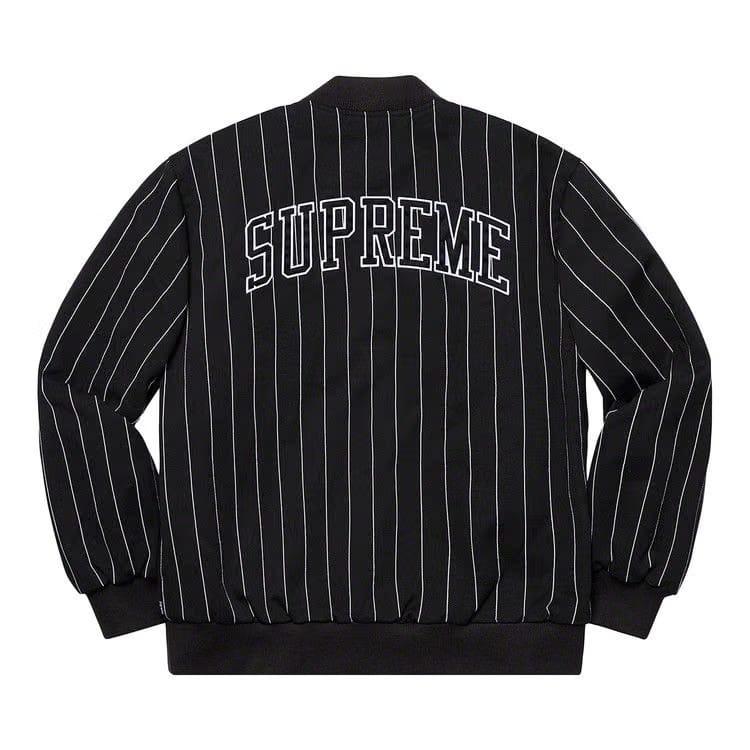 Supreme Pinstripe Varsity Jacket Black