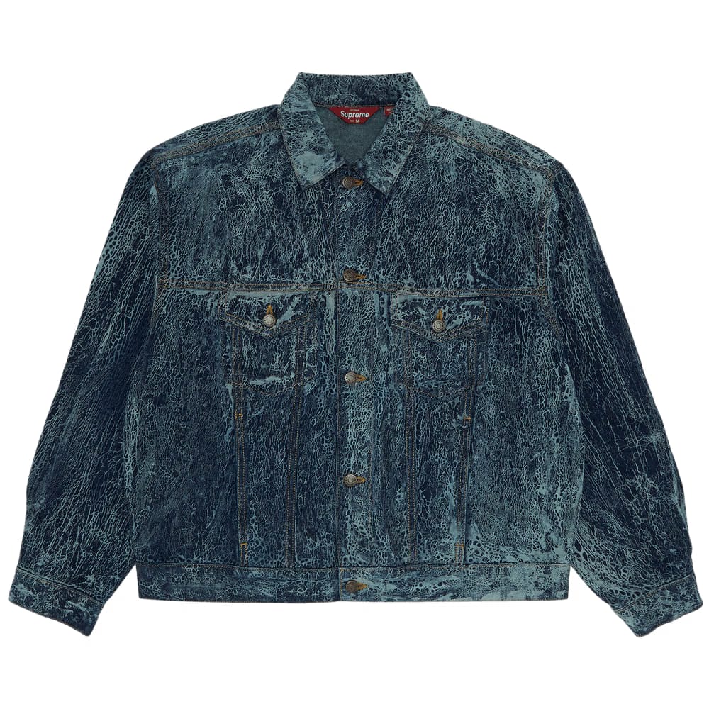 Supreme Crackle Denim Trucker Jacket Blue