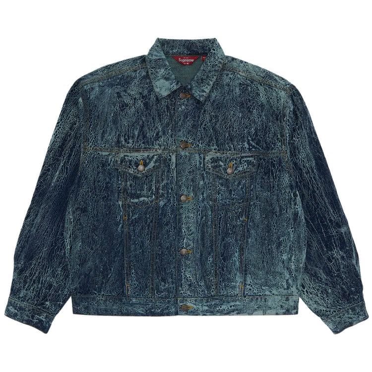 Supreme Crackle Denim Trucker Jacket Blue