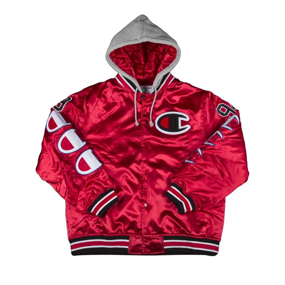 Supreme x Champion Hooded Satin Varsity Jacket Red