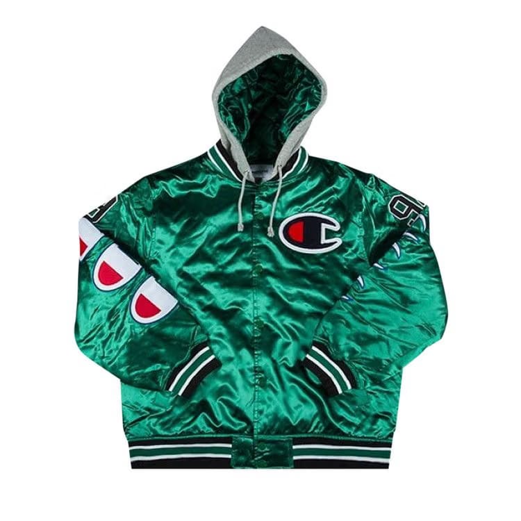 Supreme x Champion Hooded Satin Varsity Jacket Kelly Green