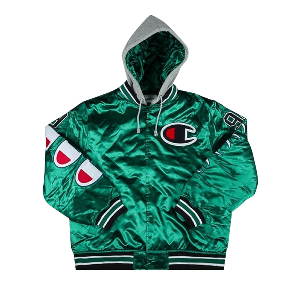 Supreme x Champion Hooded Satin Varsity Jacket Kelly Green