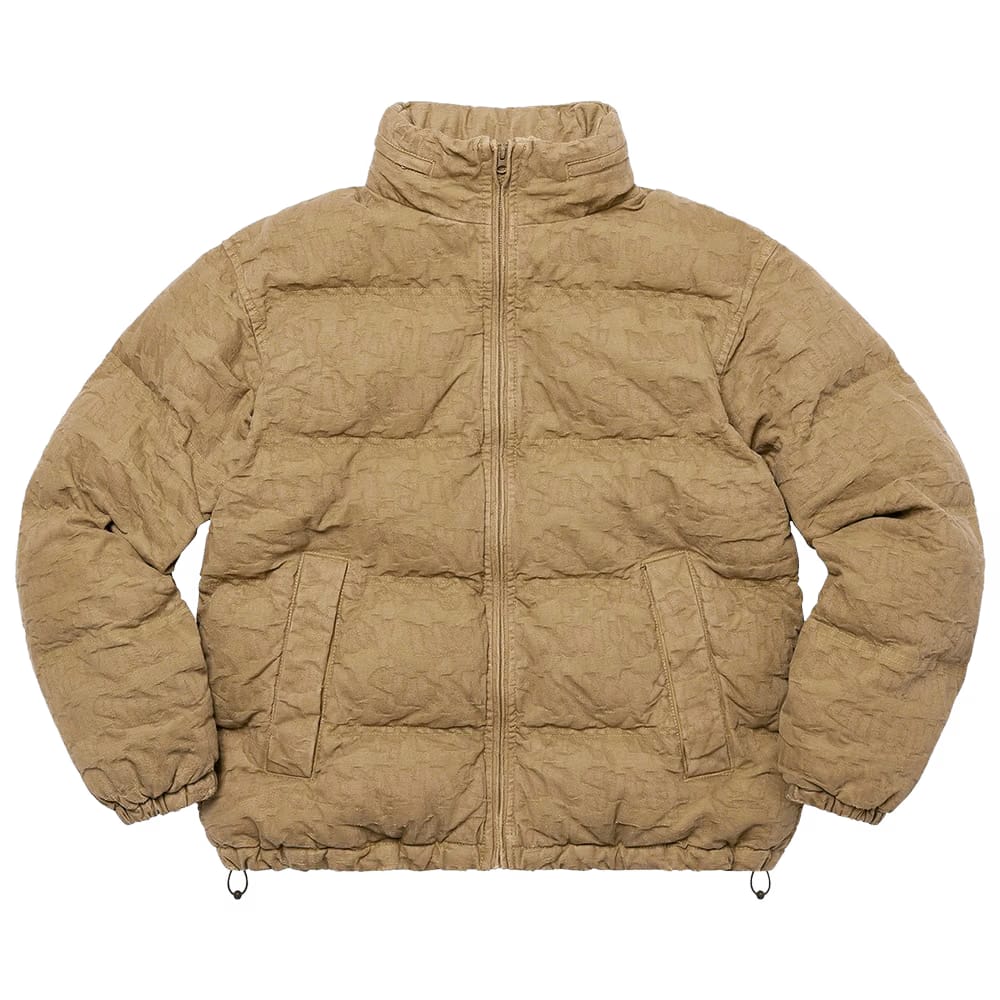 Supreme Fat Tip Jacquard Denim Puffer Jacket Olive