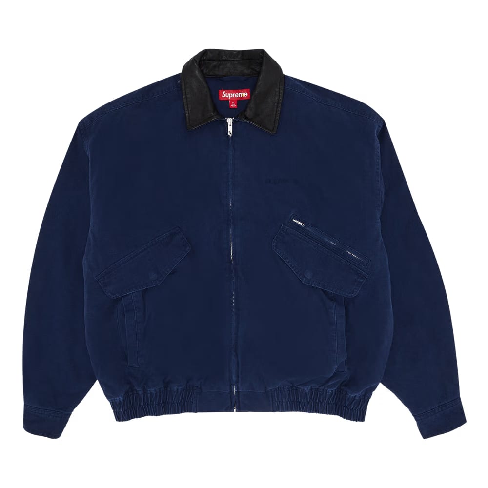 Supreme Leather Collar Utility Jacket Navy